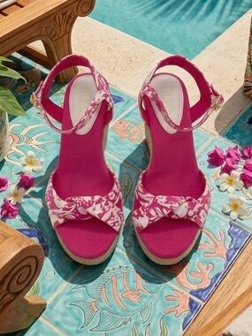🔥Ralph Lauren Callie Pink Floral Espadrille Wedge Sandals Size 8 🔥